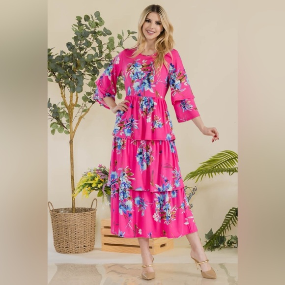 Celeste Full Size Floral Ruffled Midi Dress